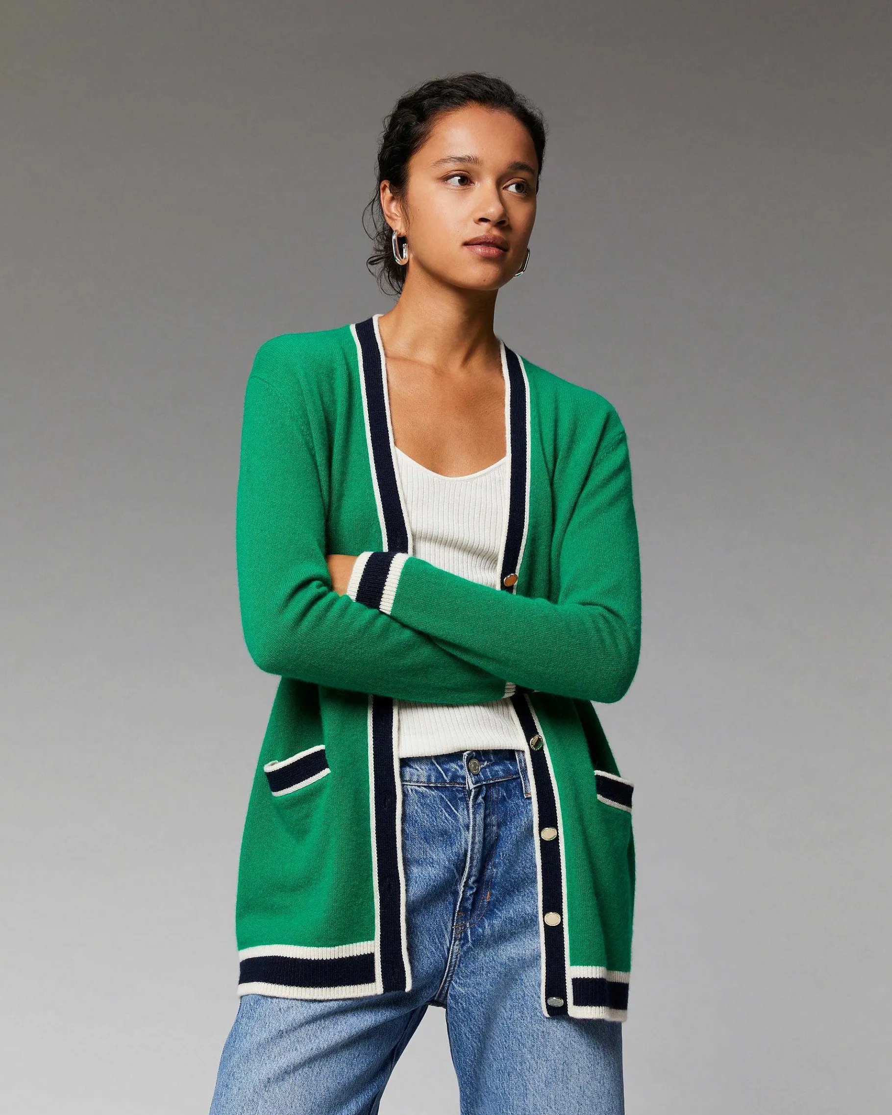 Sale FROM FUTURE Pull Cardigan Leger Vert Gazon