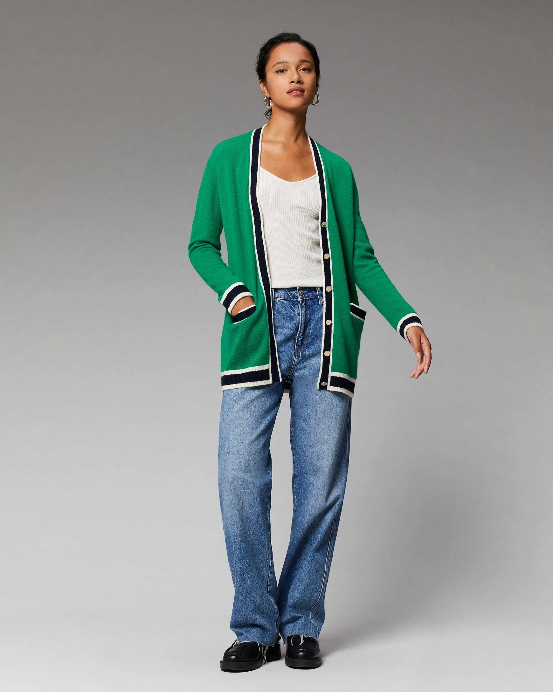New FROM FUTURE Pull Cardigan Leger Vert Gazon