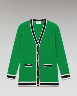 New FROM FUTURE Pull Cardigan Leger Vert Gazon
