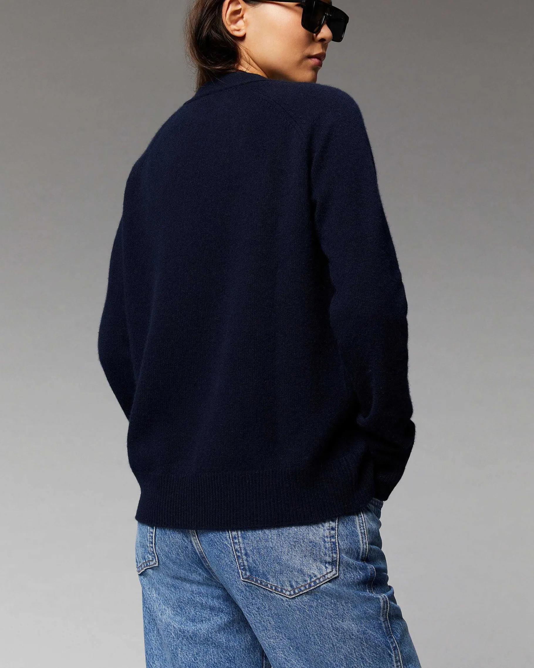 FROM FUTURE Pull Cardigan Manches Raglan Navy