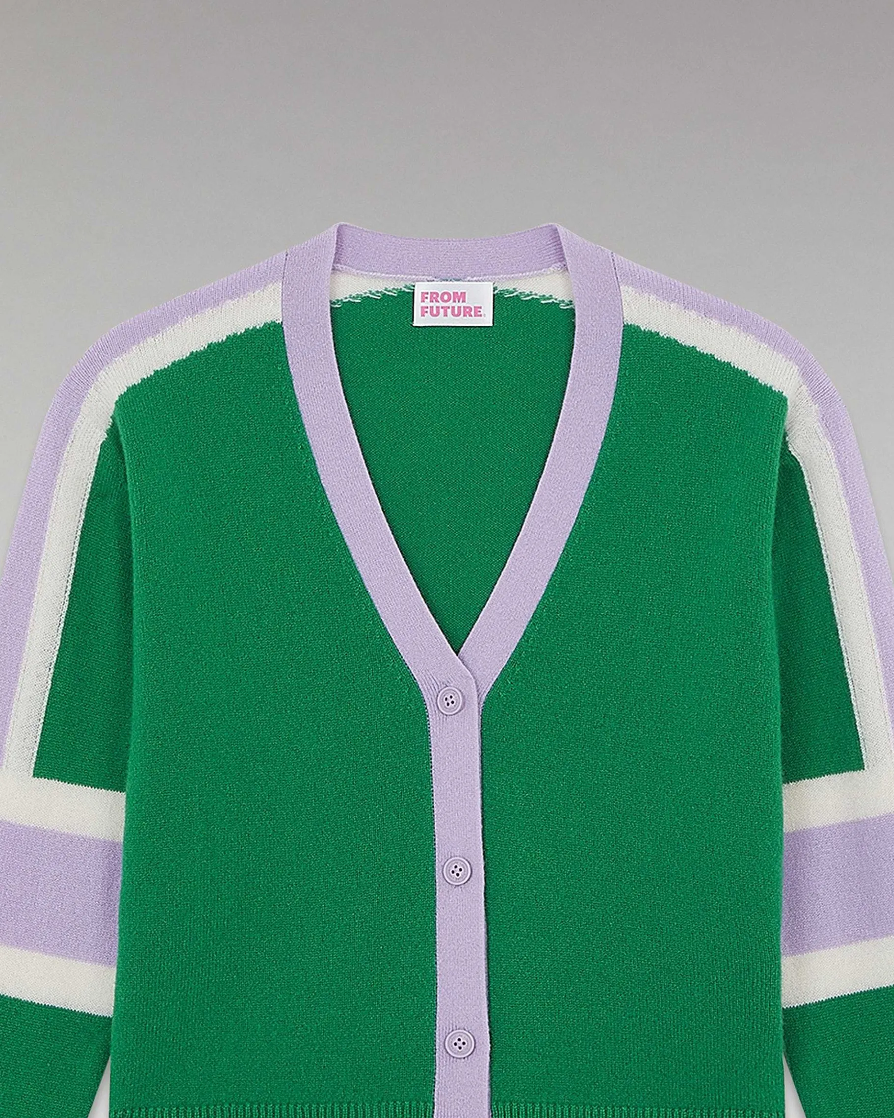 Online FROM FUTURE Pull Cardigan Manches Tricolore Leger Winter Green