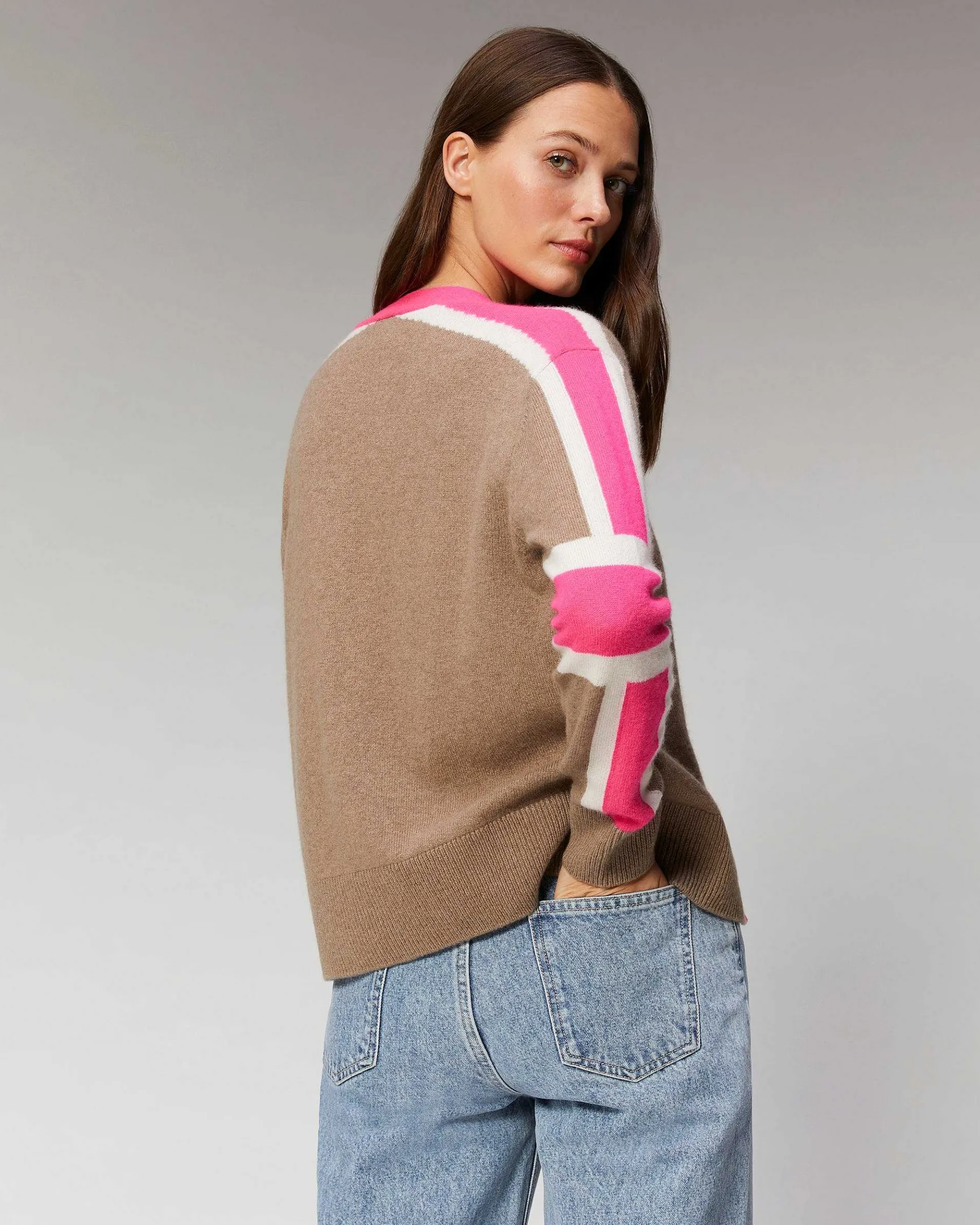 Best FROM FUTURE Pull Cardigan Manches Tricolore Leger Winter Green