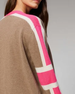 Best FROM FUTURE Pull Cardigan Manches Tricolore Leger Taupe