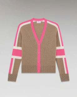 Best FROM FUTURE Pull Cardigan Manches Tricolore Leger Taupe