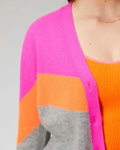 Clearance FROM FUTURE Pull Cardigan Tricolore Leger Gris Chine Fonce