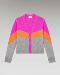 Clearance FROM FUTURE Pull Cardigan Tricolore Leger Gris Chine Fonce