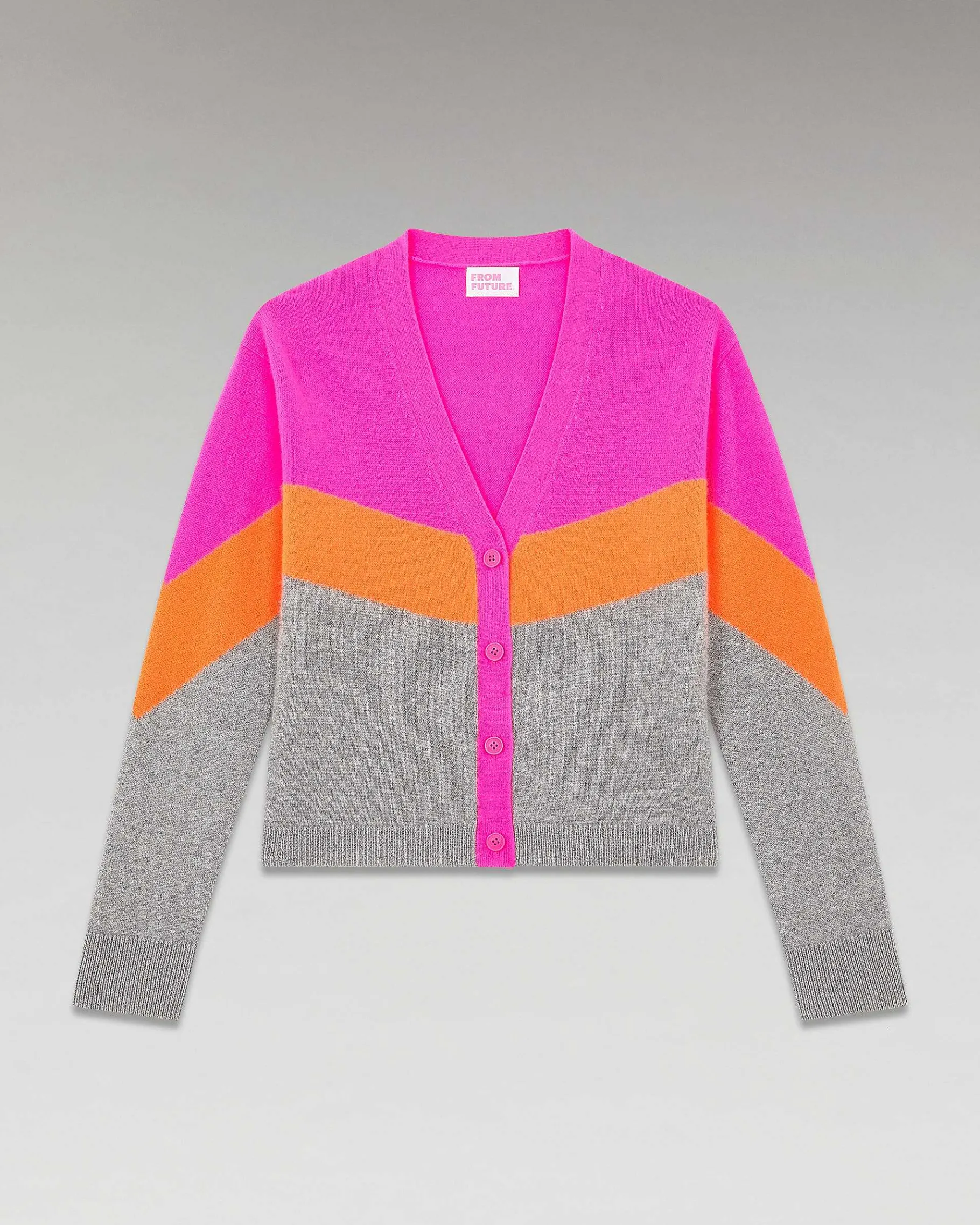 Clearance FROM FUTURE Pull Cardigan Tricolore Leger Gris Chine Fonce