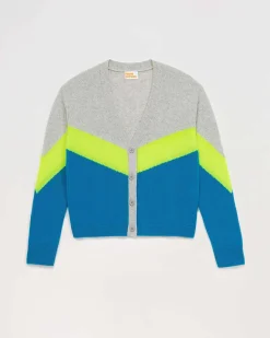 Hot FROM FUTURE Pull Cardigan Tricolore Leger Power Blue