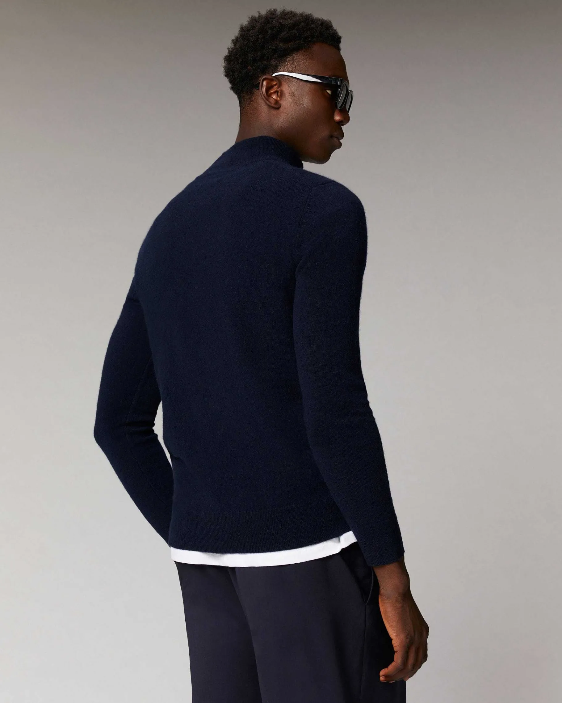 Online FROM FUTURE Pull Col Camionneur Basique Navy
