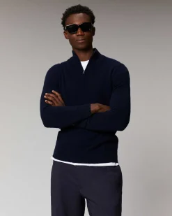 New FROM FUTURE Pull Col Camionneur Basique Navy