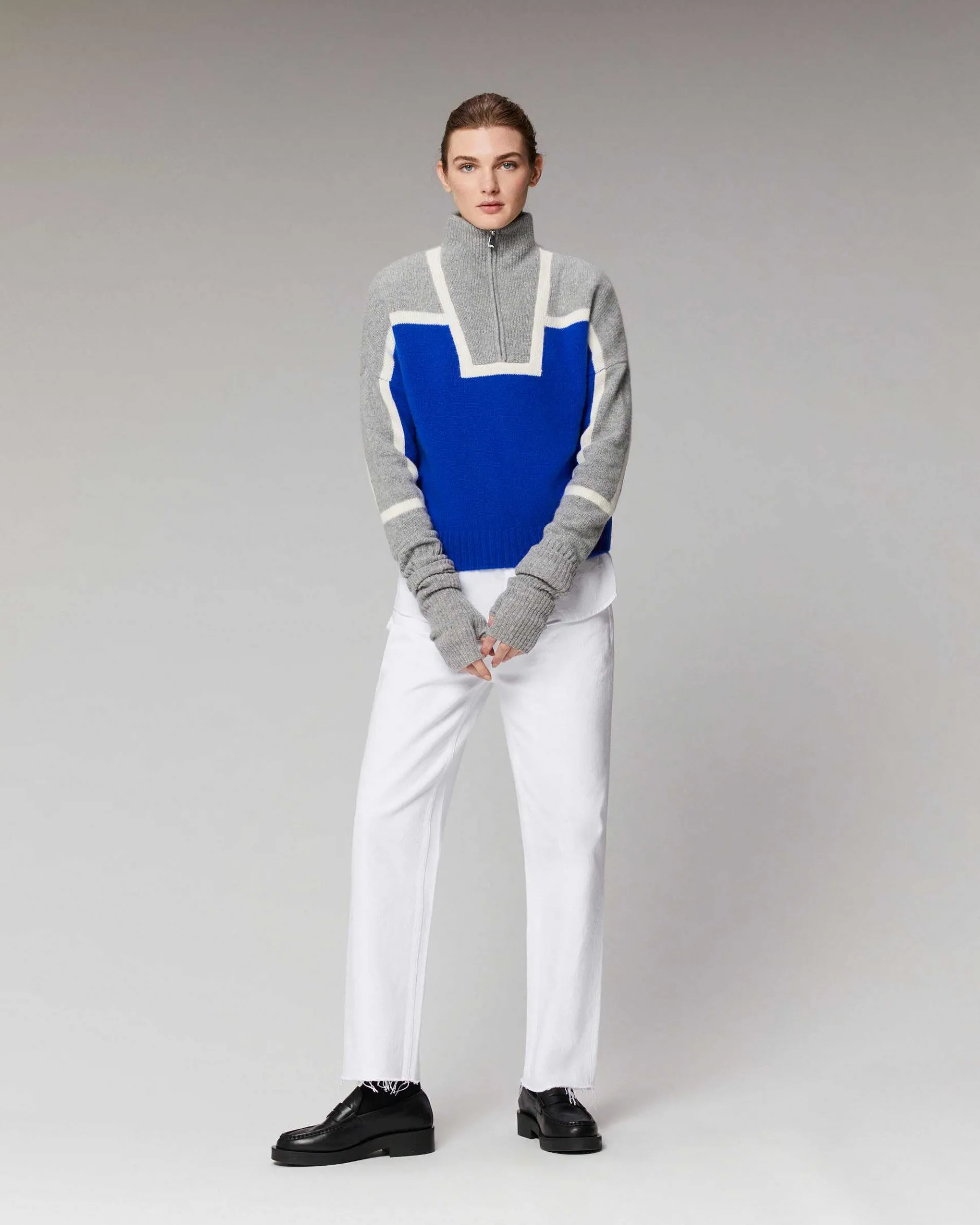 Discount FROM FUTURE Pull Col Camionneur Bicolore Pop Blue