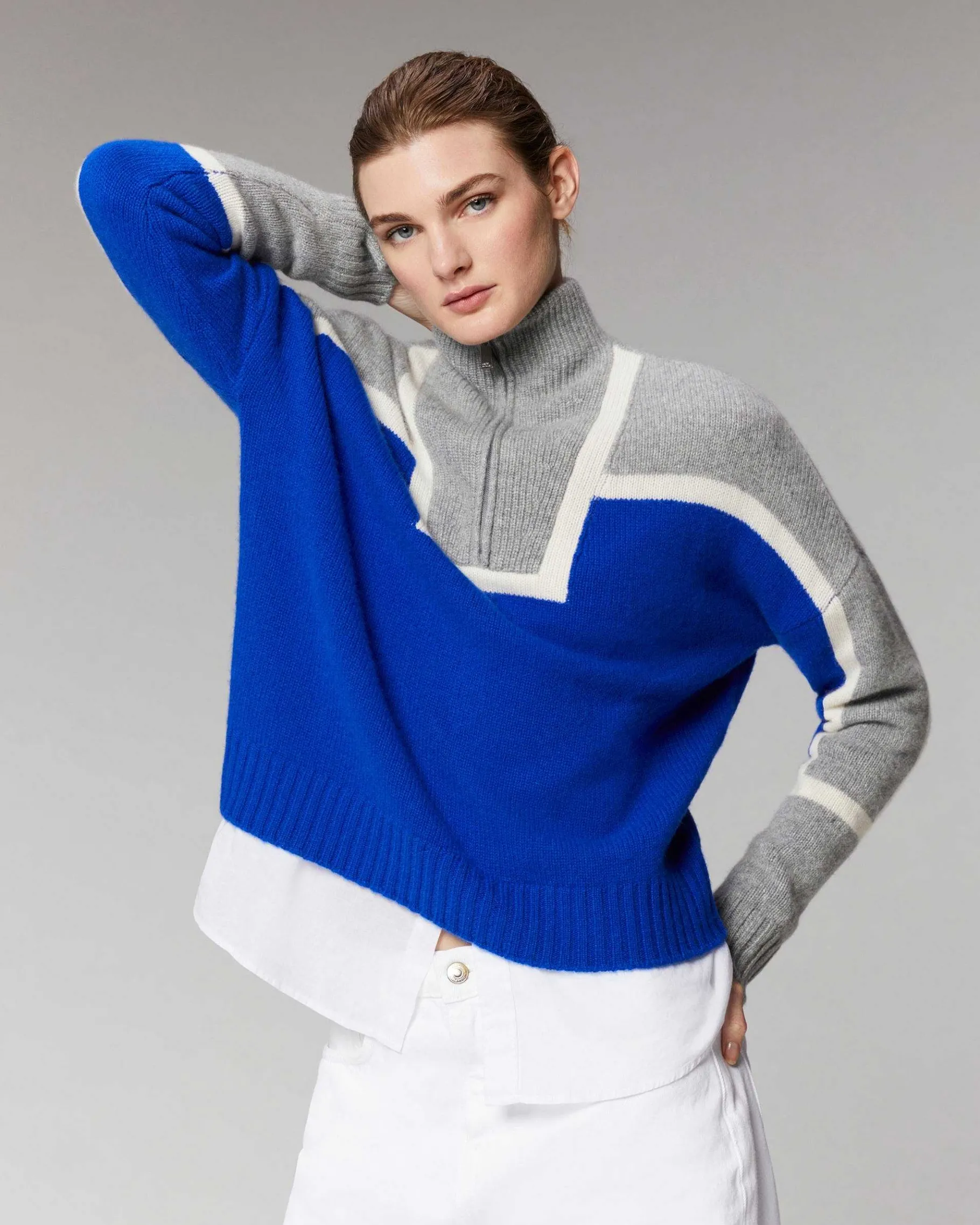 Discount FROM FUTURE Pull Col Camionneur Bicolore Pop Blue