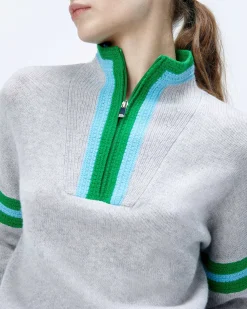 FROM FUTURE Pull Col Camionneur Bord-Cotes Tricot Ajoure Gris Chine Clair