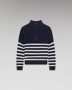 Sale FROM FUTURE Pull Col Camionneur Mariniere Navy