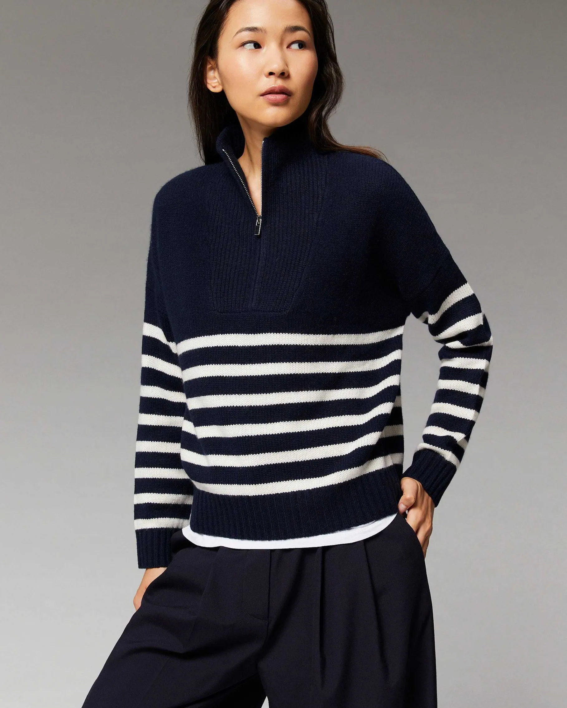 Sale FROM FUTURE Pull Col Camionneur Mariniere Navy