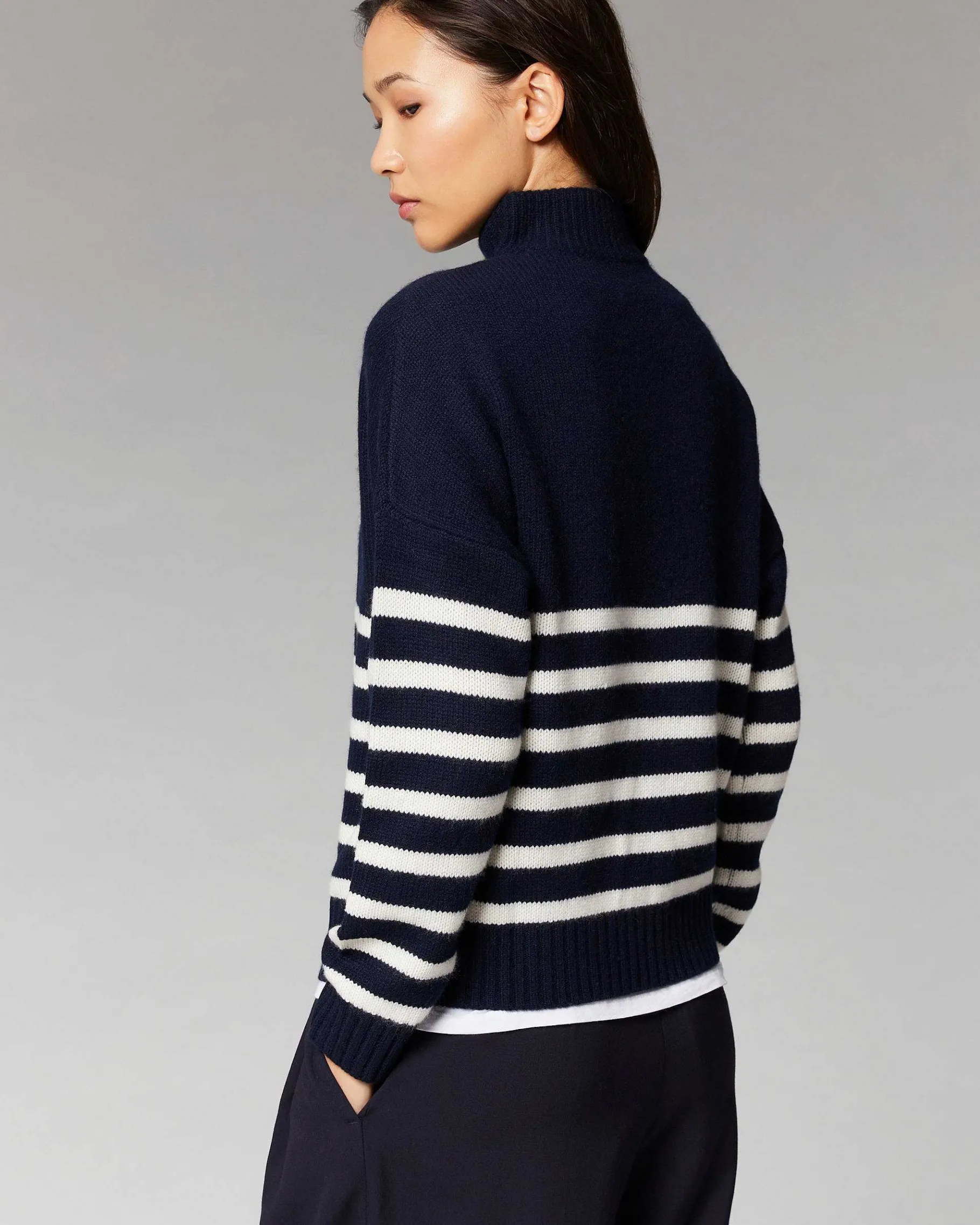 Sale FROM FUTURE Pull Col Camionneur Mariniere Navy