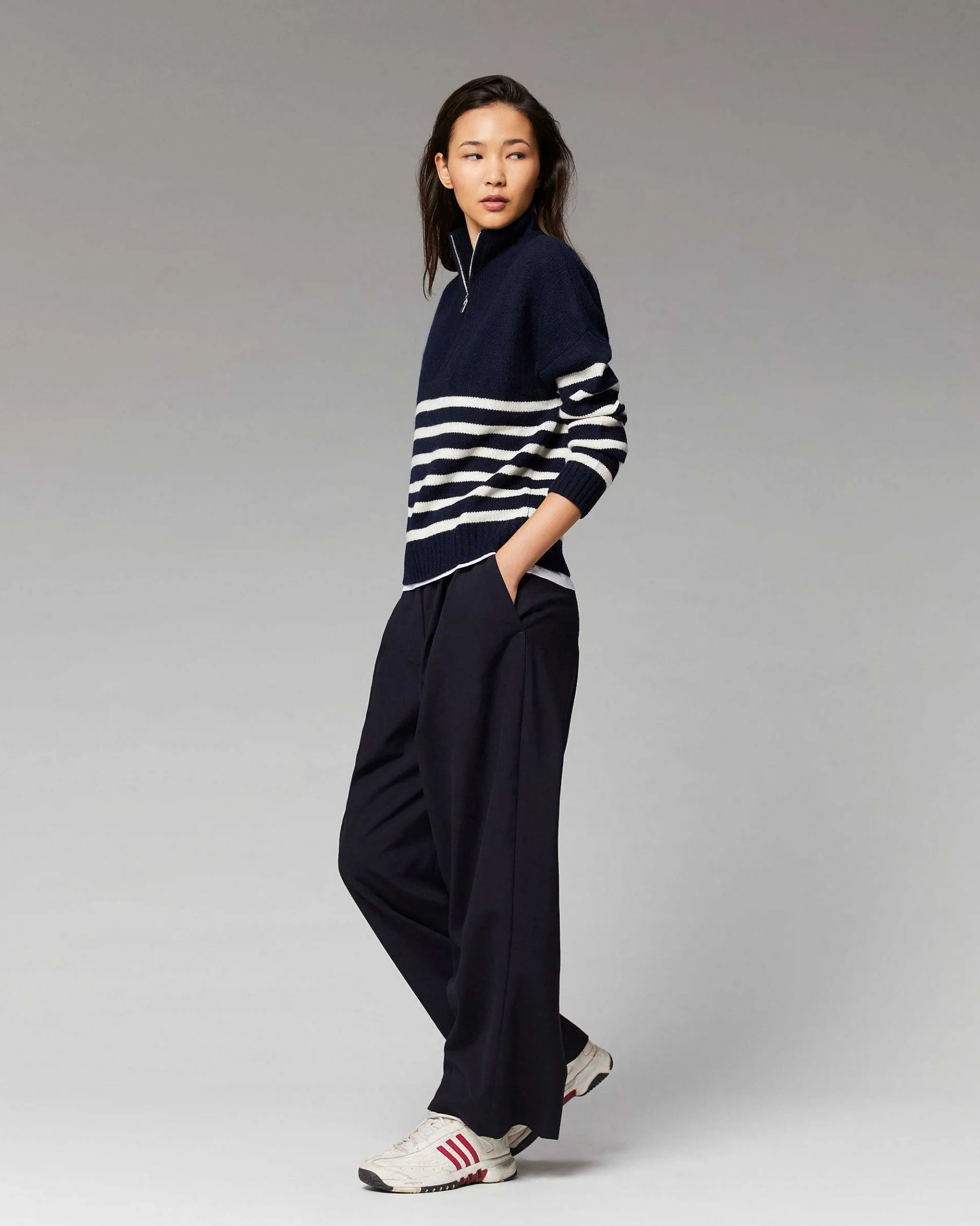 Sale FROM FUTURE Pull Col Camionneur Mariniere Navy