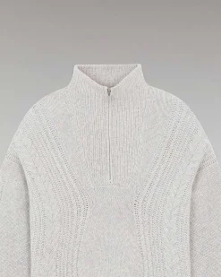 Discount FROM FUTURE Pull Col Camionneur Torsades Gris Chine Clair