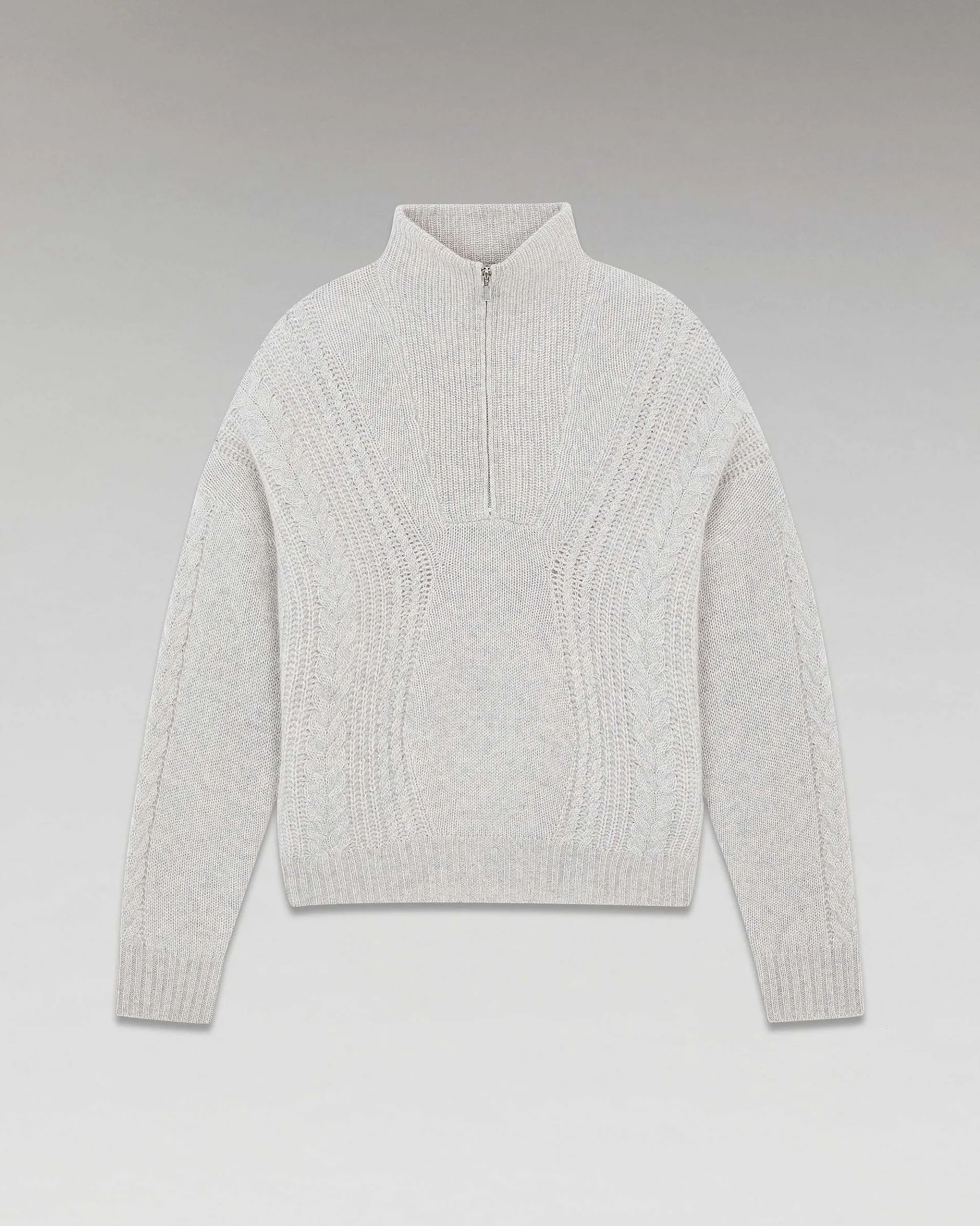 Discount FROM FUTURE Pull Col Camionneur Torsades Gris Chine Clair