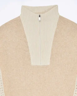 Hot FROM FUTURE Pull Col Camionneur Tricot Ajoure Beige Chine