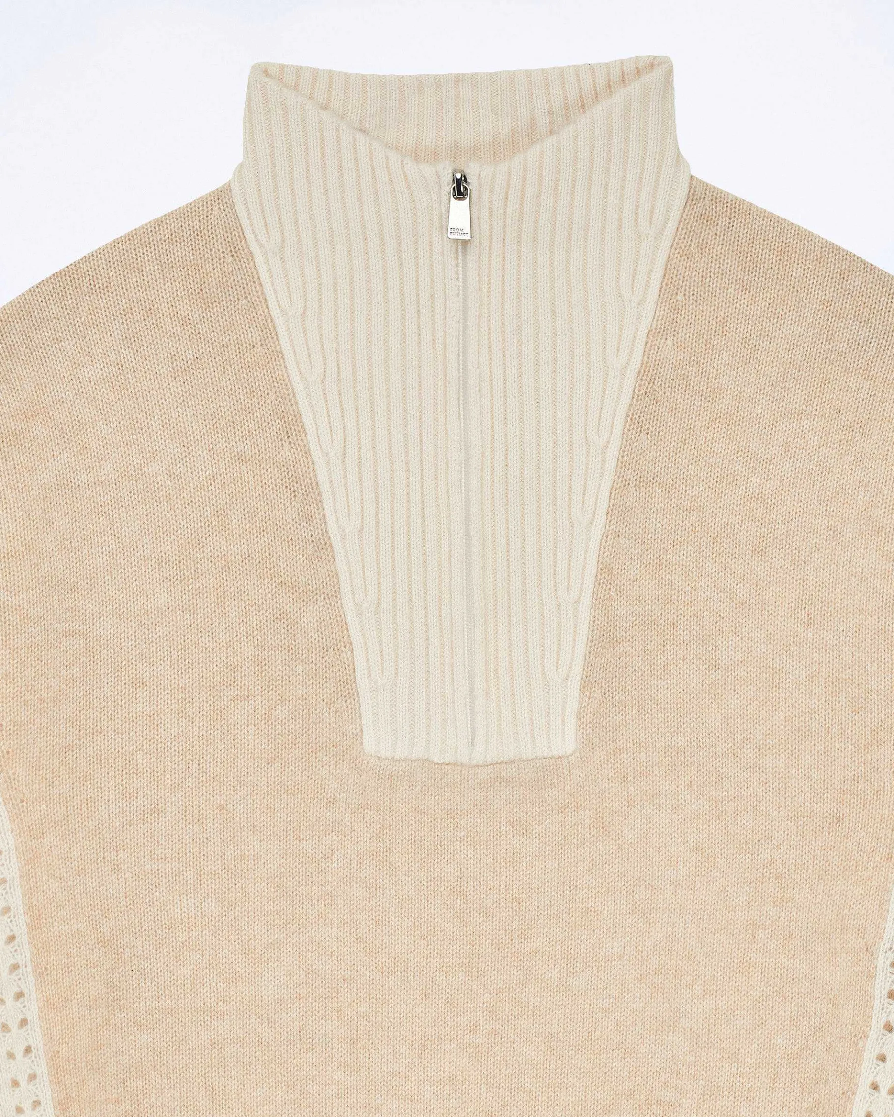 Hot FROM FUTURE Pull Col Camionneur Tricot Ajoure Beige Chine