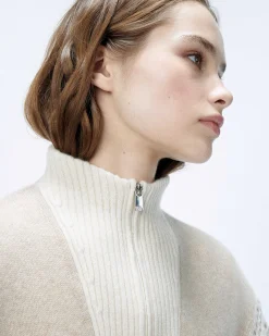 Hot FROM FUTURE Pull Col Camionneur Tricot Ajoure Beige Chine