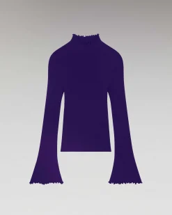 Hot FROM FUTURE Pull Col Montant A Cotes Manches Evasees Intense Purple