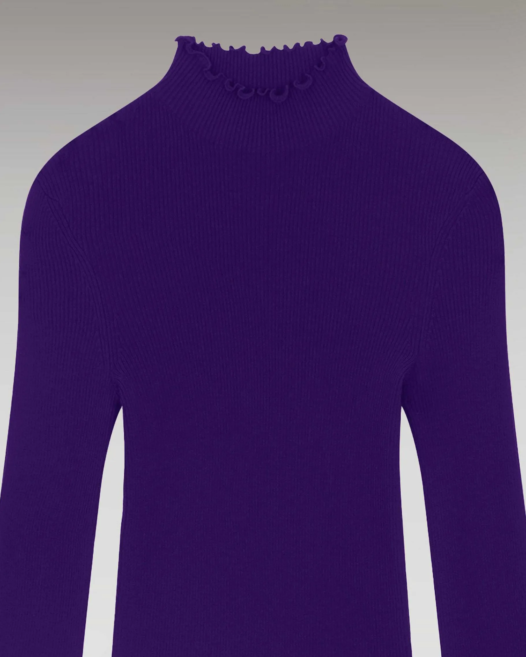 Hot FROM FUTURE Pull Col Montant A Cotes Manches Evasees Intense Purple
