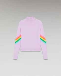 Online FROM FUTURE Pull Col Montant Bandes Manches Multico Leger Sweet Lilac