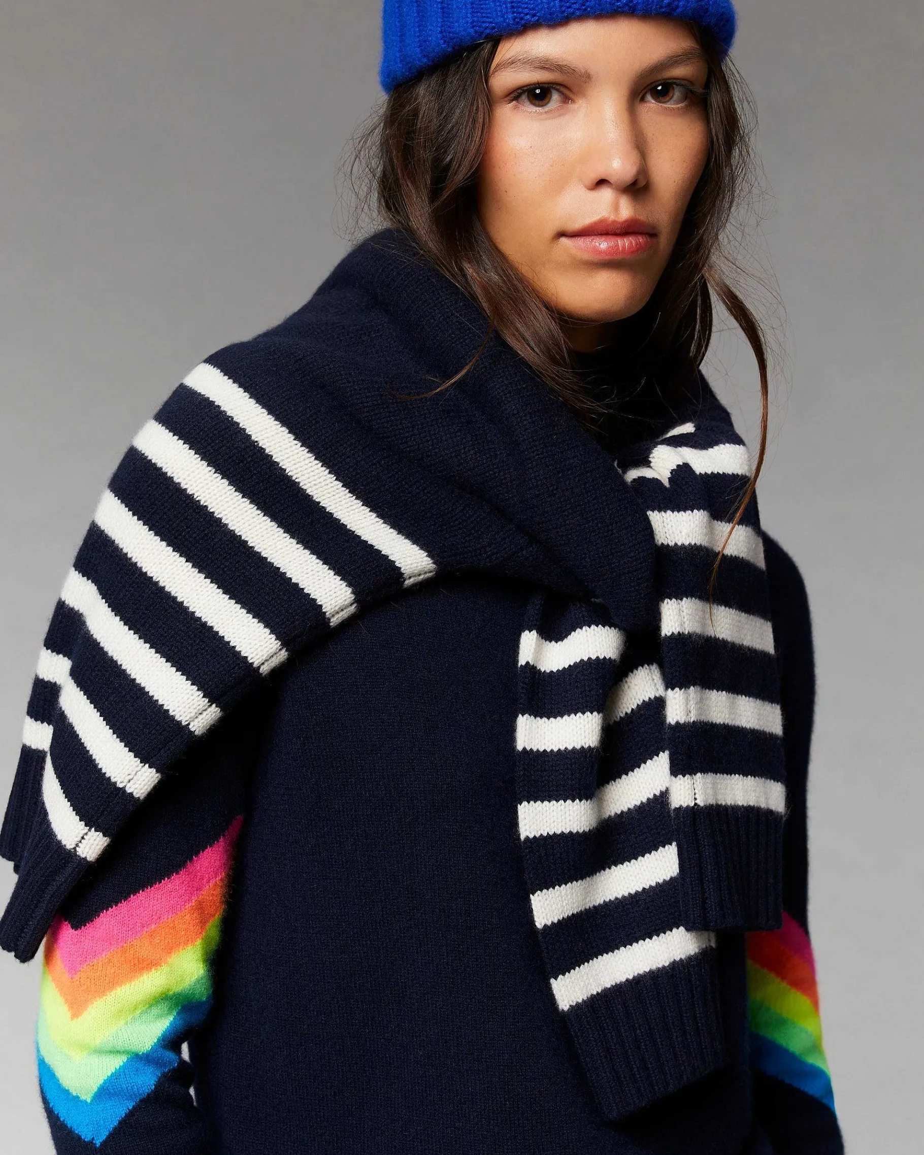 Online FROM FUTURE Pull Col Montant Bandes Manches Multico Leger Sweet Lilac