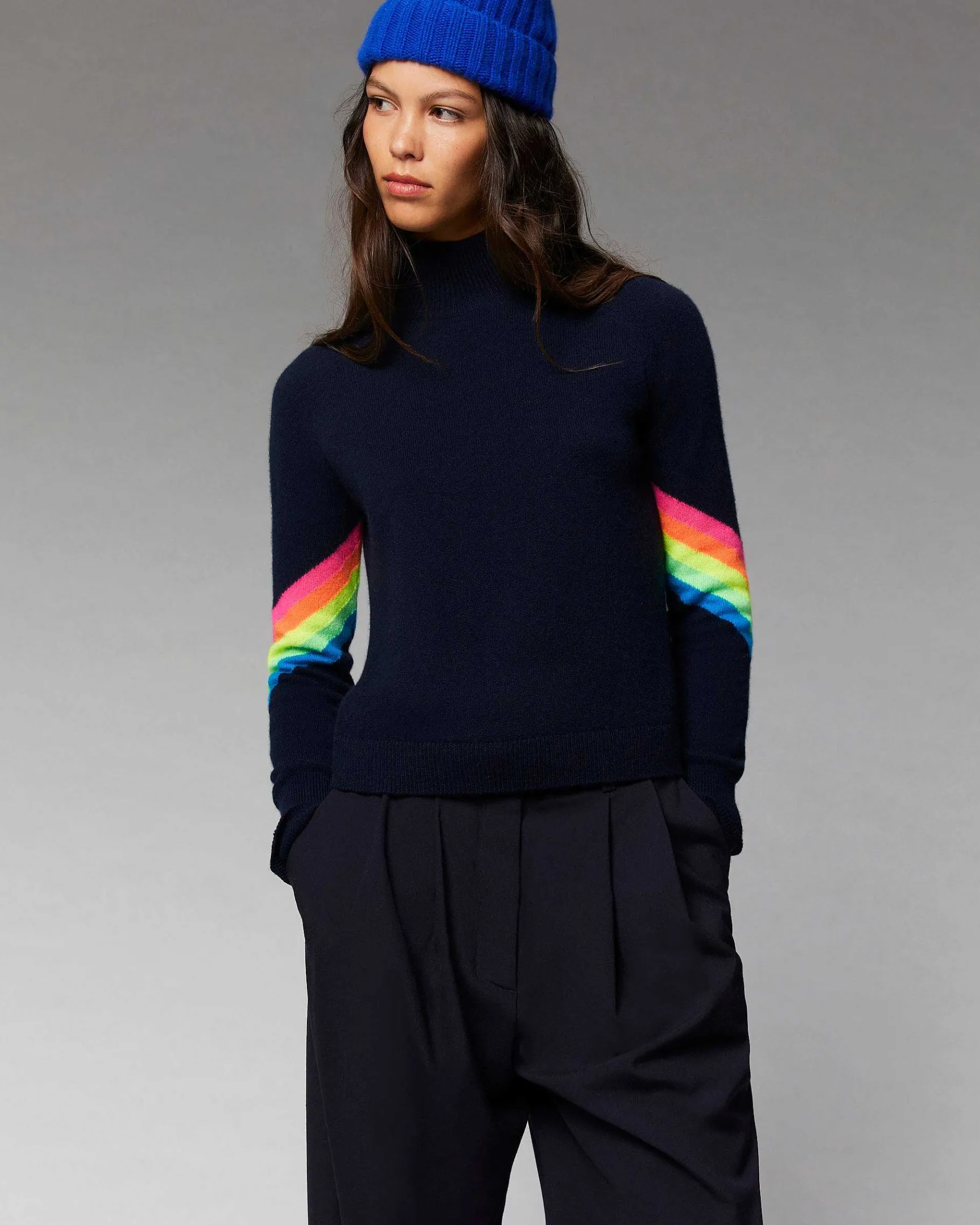 Online FROM FUTURE Pull Col Montant Bandes Manches Multico Leger Pop Blue