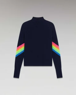 Outlet FROM FUTURE Pull Col Montant Bandes Manches Multico Leger Navy