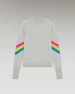 Discount FROM FUTURE Pull Col Montant Bandes Manches Multico Leger Gris Chine Clair