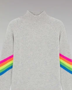 Discount FROM FUTURE Pull Col Montant Bandes Manches Multico Leger Gris Chine Clair