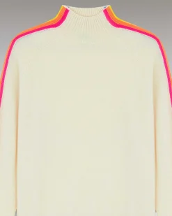 Clearance FROM FUTURE Pull Col Montant Bandes Manches Multicolore Leger Ecru