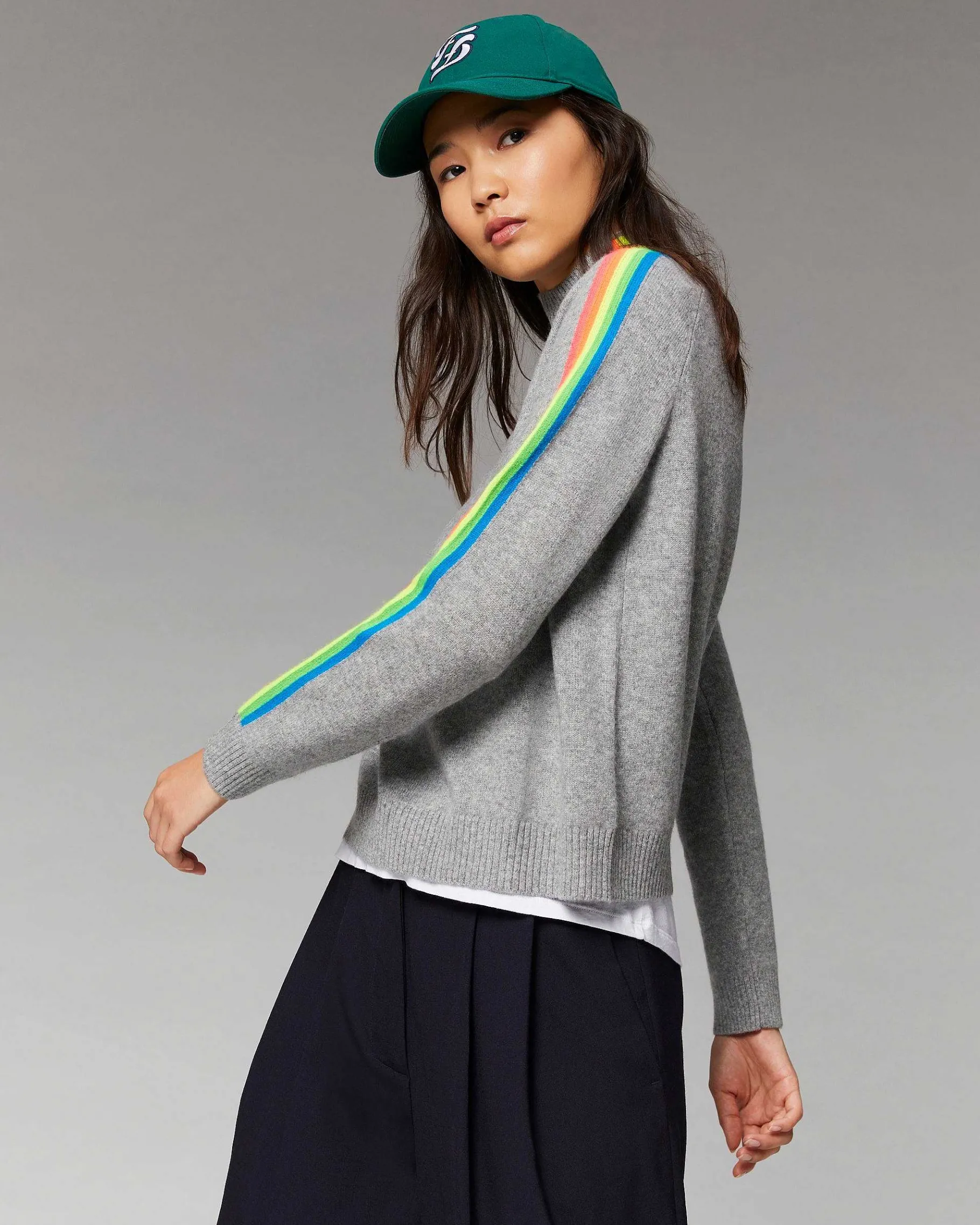 Outlet FROM FUTURE Pull Col Montant Bandes Manches Multicolore Leger Coral Pink