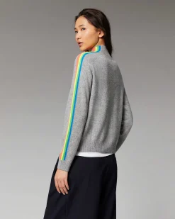 Outlet FROM FUTURE Pull Col Montant Bandes Manches Multicolore Leger Coral Pink