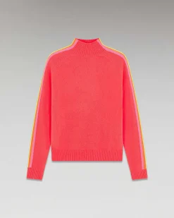 Outlet FROM FUTURE Pull Col Montant Bandes Manches Multicolore Leger Coral Pink