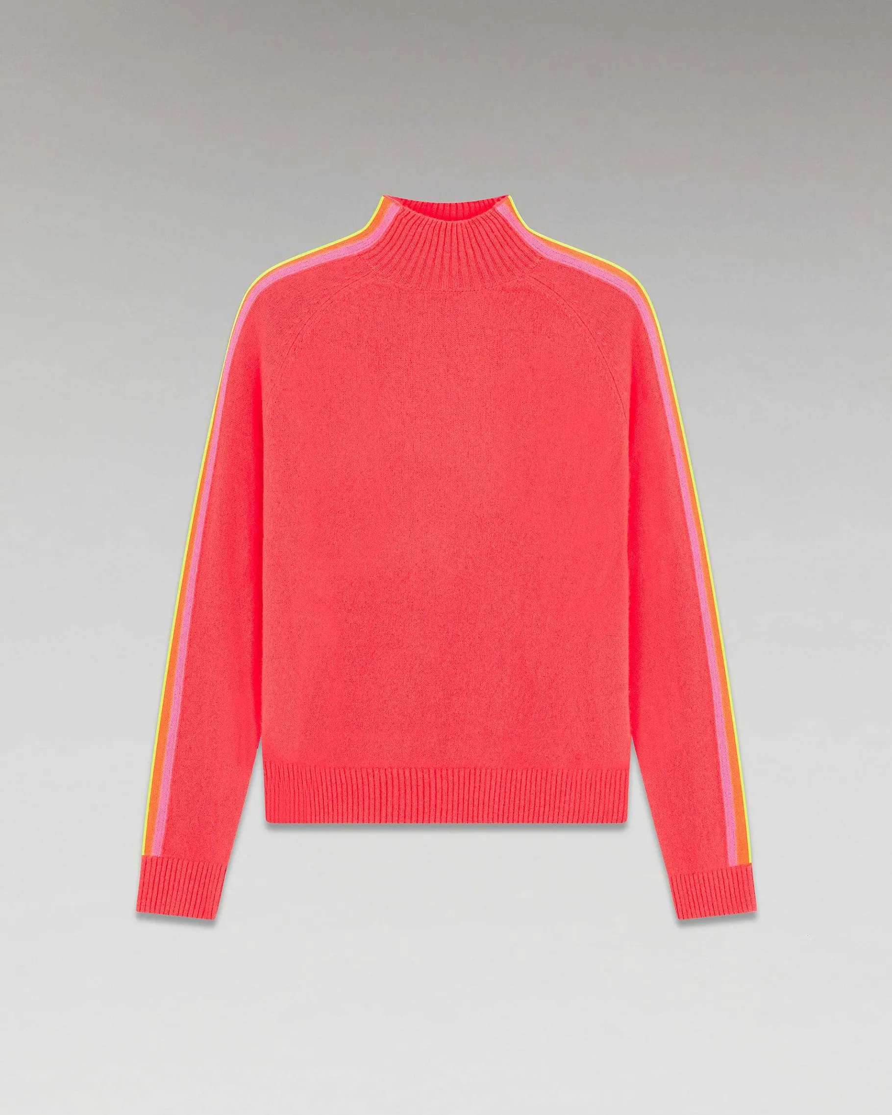 Outlet FROM FUTURE Pull Col Montant Bandes Manches Multicolore Leger Coral Pink