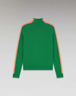 New FROM FUTURE Pull Col Montant Bandes Manches Multicolore Leger Winter Green