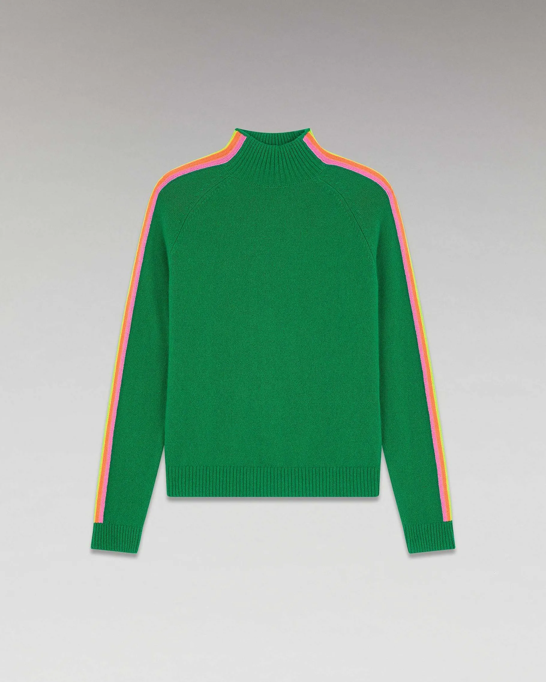 New FROM FUTURE Pull Col Montant Bandes Manches Multicolore Leger Winter Green