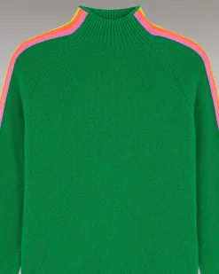 New FROM FUTURE Pull Col Montant Bandes Manches Multicolore Leger Winter Green