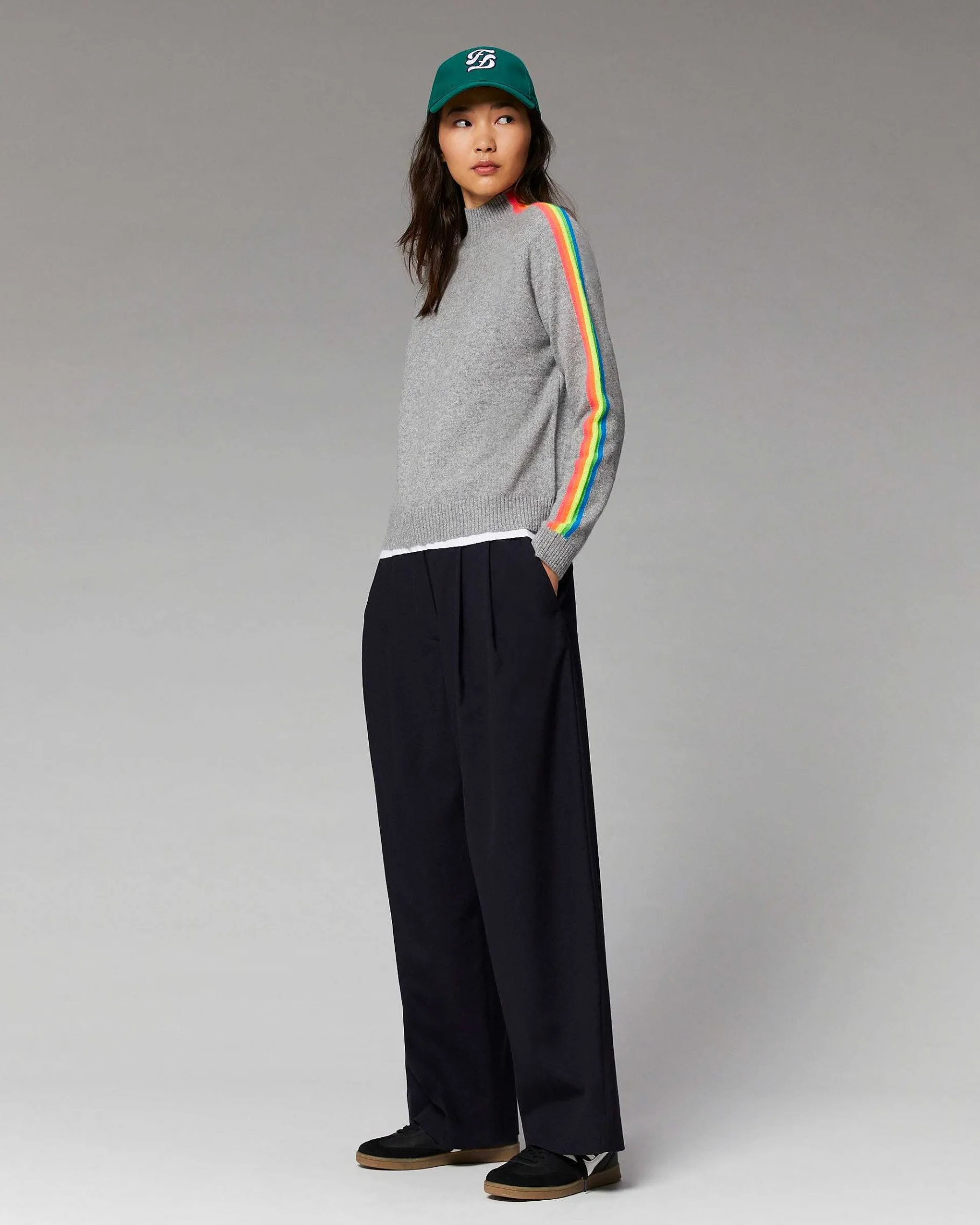 Online FROM FUTURE Pull Col Montant Bandes Manches Multicolore Leger Violet Fluo