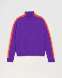 Online FROM FUTURE Pull Col Montant Bandes Manches Multicolore Leger Violet Fluo