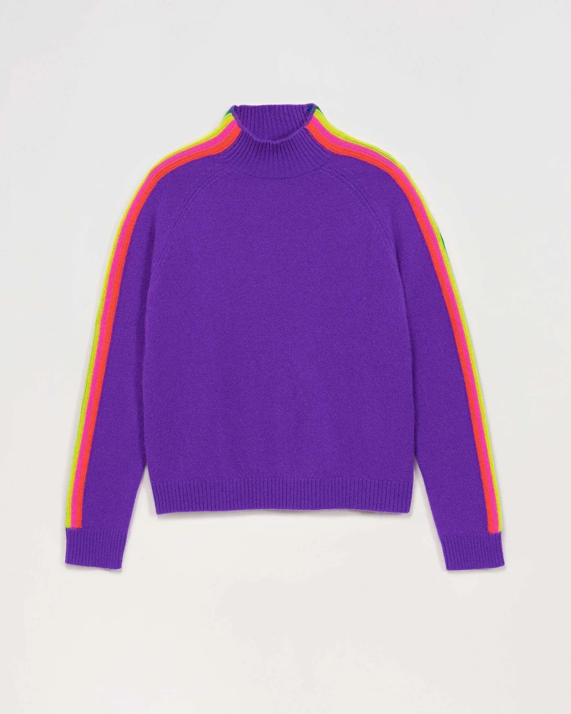 Online FROM FUTURE Pull Col Montant Bandes Manches Multicolore Leger Violet Fluo