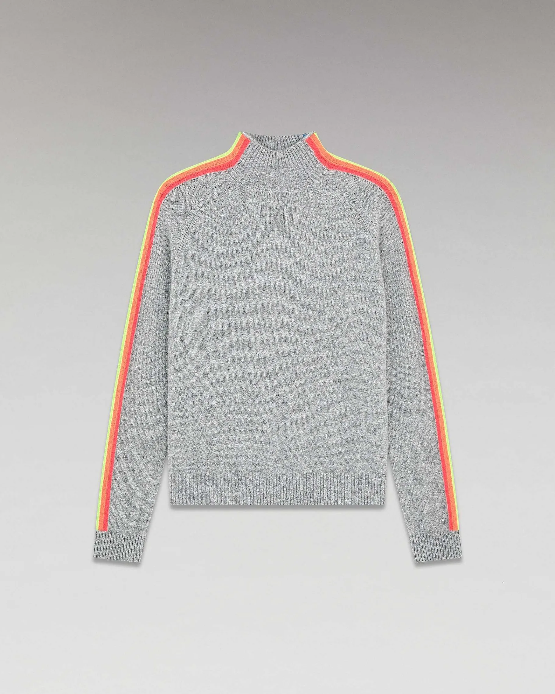 New FROM FUTURE Pull Col Montant Bandes Manches Multicolore Leger Gris Chine Fonce