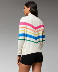 Sale FROM FUTURE Pull Col Montant Bandes Multicolore Leger Noir