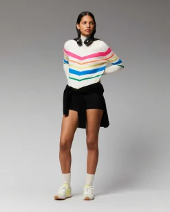 Sale FROM FUTURE Pull Col Montant Bandes Multicolore Leger Noir
