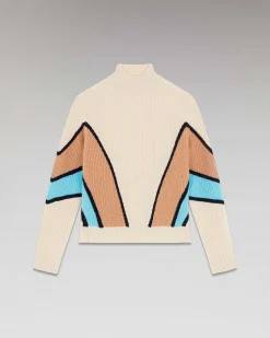 Best FROM FUTURE Pull Col Montant Bandes Tricolores Sable