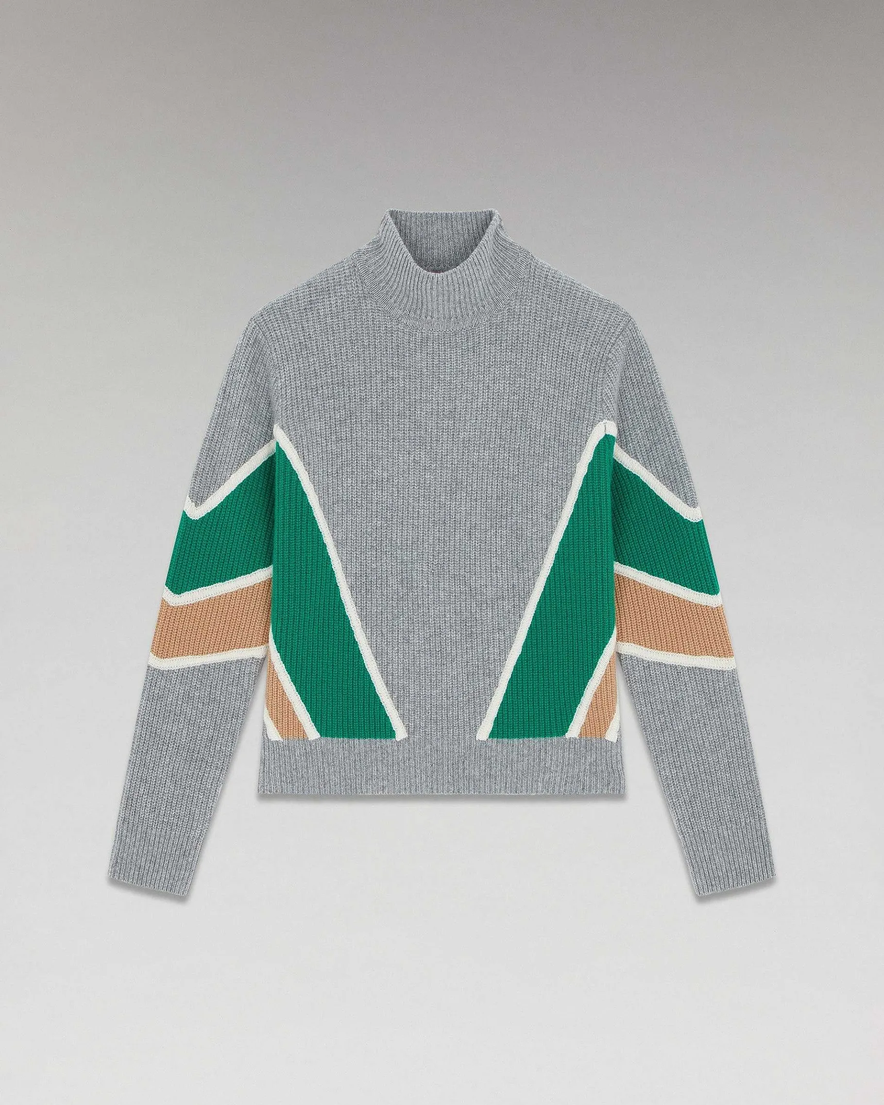 Hot FROM FUTURE Pull Col Montant Bandes Tricolores Gris Chine Fonce